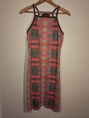 Prana Coral, Brown and Orange Geo-Print Halter Dress